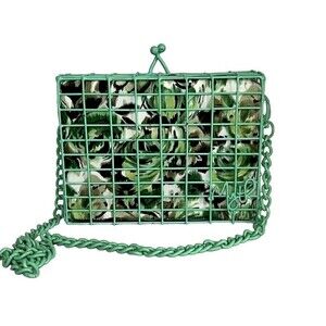 Myth Mint Floral Lined Steel Mesh Square Cage Bauble Clasp Crossbody Bag